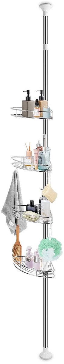ZEYNOMAX- Opbergrek Sterk en Duurzaam - Badkamer Organizer - 4 Lagen - Verticaal Ontwerp - Ruimtebesparend - Elegante Zilveren Kleur - Badkamerrek