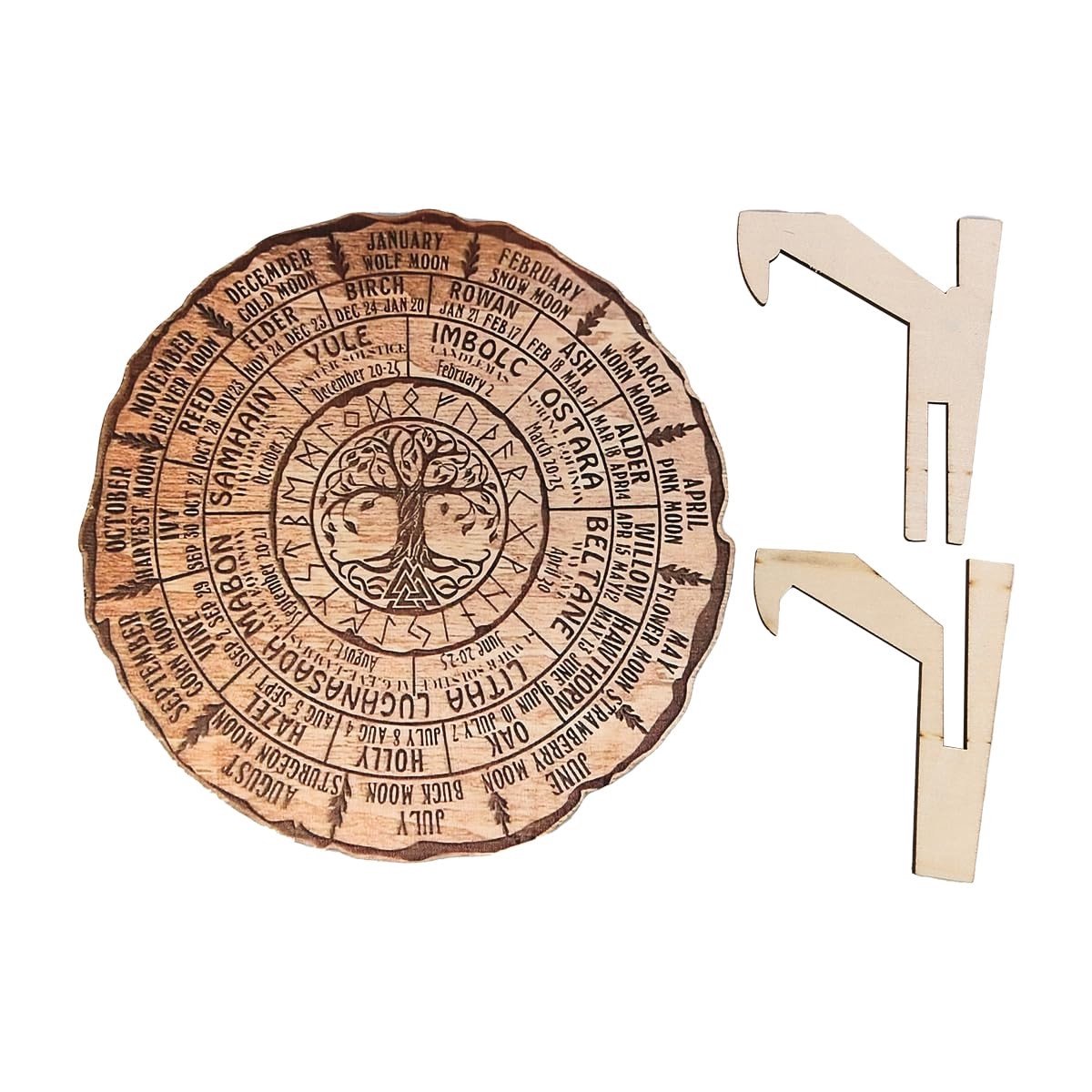 JHUBERS- Heksenbord - Houten Decoratie Bord - Boom van het Leven - Kalender Ornament - Handgemaakt - 7,87 inch diameter - Decoratiebord