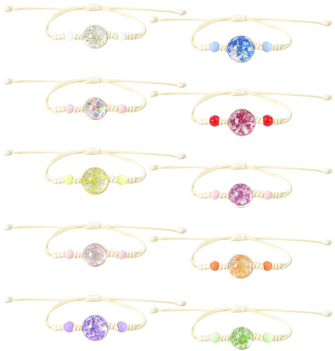 Dailygoods- Bloemenarmbanden 10 stuks - Vriendschapsarmbanden voor meisjes - Verstelbare armbanden - Handgeweven armbanden - Kindersieraden - Glas/CCB-kralen - Vriendschapsarmband