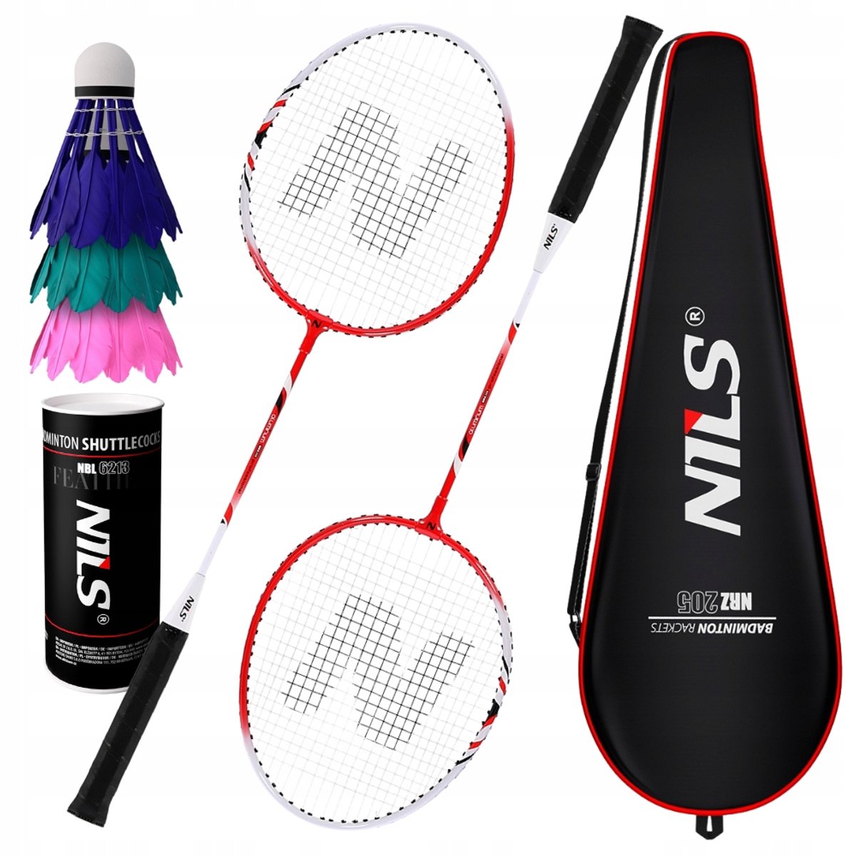 Badmintonset: 2 rackets, 3 vederballen en schoffels - NILS