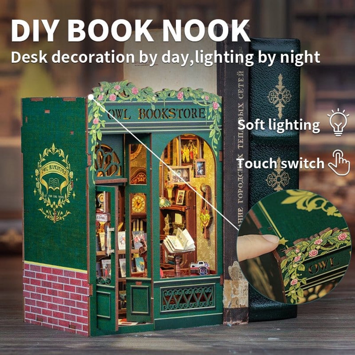 CuteBee Book Nook - Modelbouw - Houten 3D Puzzel - DIY Bouwpakket Volwassenen en Volwassenen - Boekensteun - Boekenhouder - Owl Bookstore — afbeelding 15