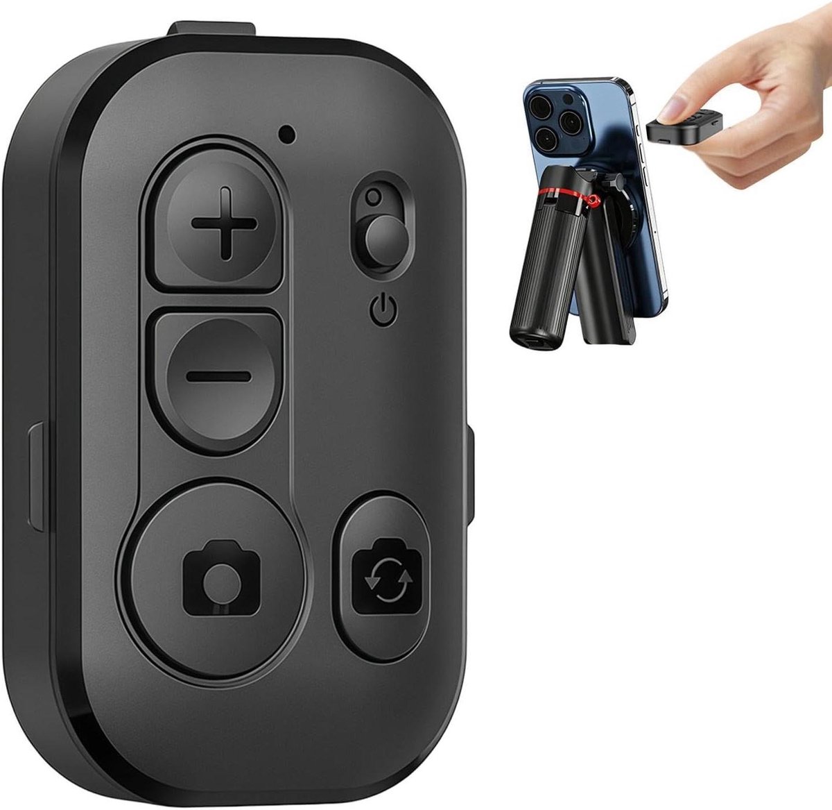 Afstandsbediening Camera - Draadloze Sluiter - Selfies Maken - Met Zoomfunctie - 4.3 cm - Zwart