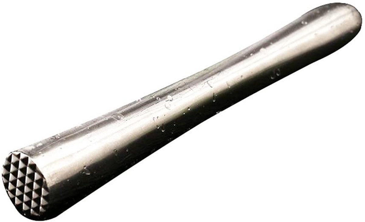 BRENZOOS- Cocktailvijzel Roestvrij Staal 18,5 cm - Barstamper - Cocktail Muddler - Gereedschap voor Fruit/Kruiden - Zilver - 1 stuk