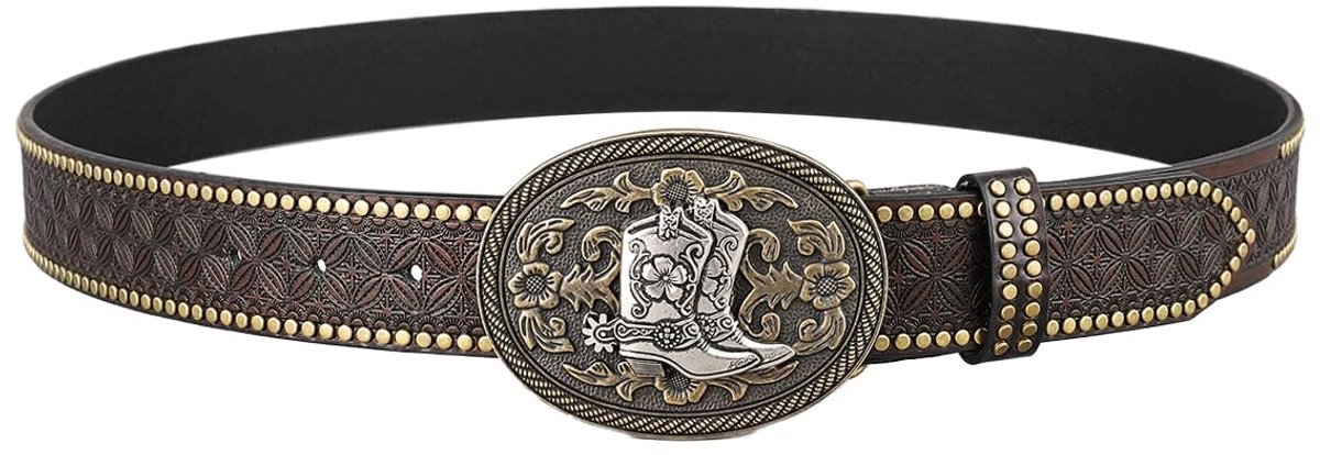 BRENZOOS- Leren Riem - Cowboygesp - Bloemenpatroon - 130 cm Lang - Duurzaam Leer - Geschikt voor Diverse Gelegenheden - Cowboyriem