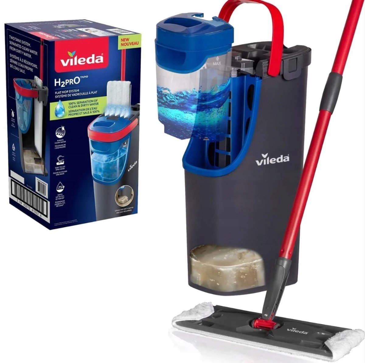 Vileda H2Pro Vloermop met Emmer en Wringer - Microvezel