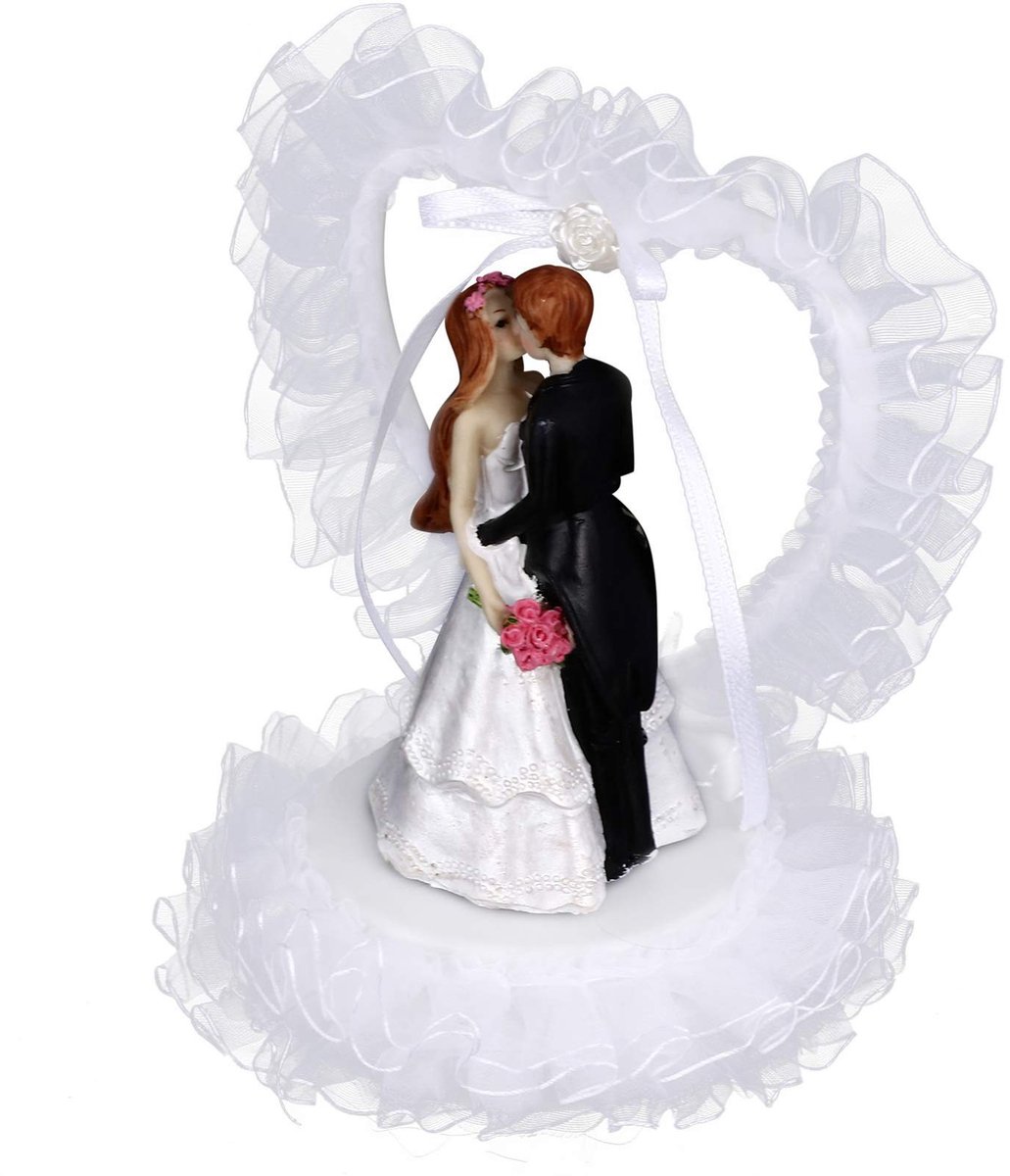 BRENZOOS - Cake Topper Bruid en Bruidegom - Hartvormige Lace Cake Picker - Perfect voor Bruiloft - Valentijnsdag Decoratie - Feestelijke Taartversie...