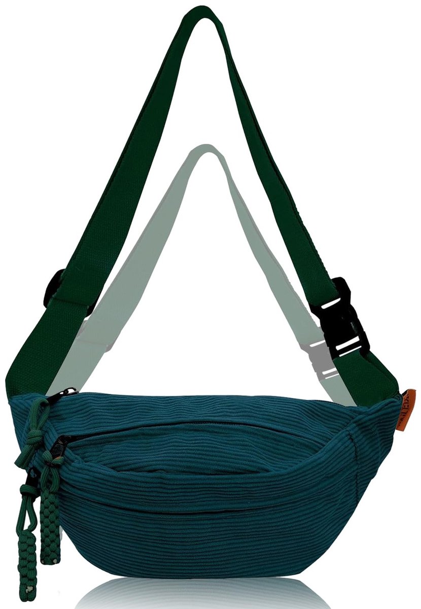 BRENZOOS- Buiktas met verstelbare schouderriem - Heuptas - Sporttas - Crossbody tas - Diepgroen - 34 x 15 cm - Modieuze corduroy design
