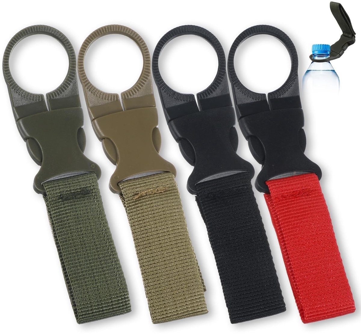 BRENZOOS- Fleshouder - Duurzaam Nylon - Fleshouder Riem - Fleshouder Wandelen - Drinkfleshouder - Lichtgewicht 17.2g - Set van 4 Houders - Flesclip