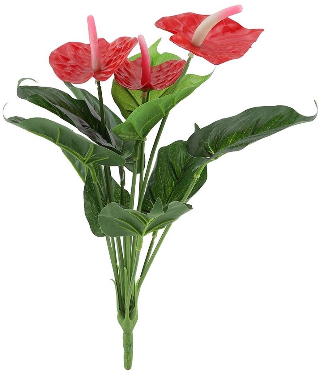 JHUBERS- Kunstplant 35 cm - Kunstplant met rode bloemen - Nepplanten voor binnen - Decoratie voor bruiloft - Herbruikbare verpakking - Hoogwaardig kunststof - Nepplant