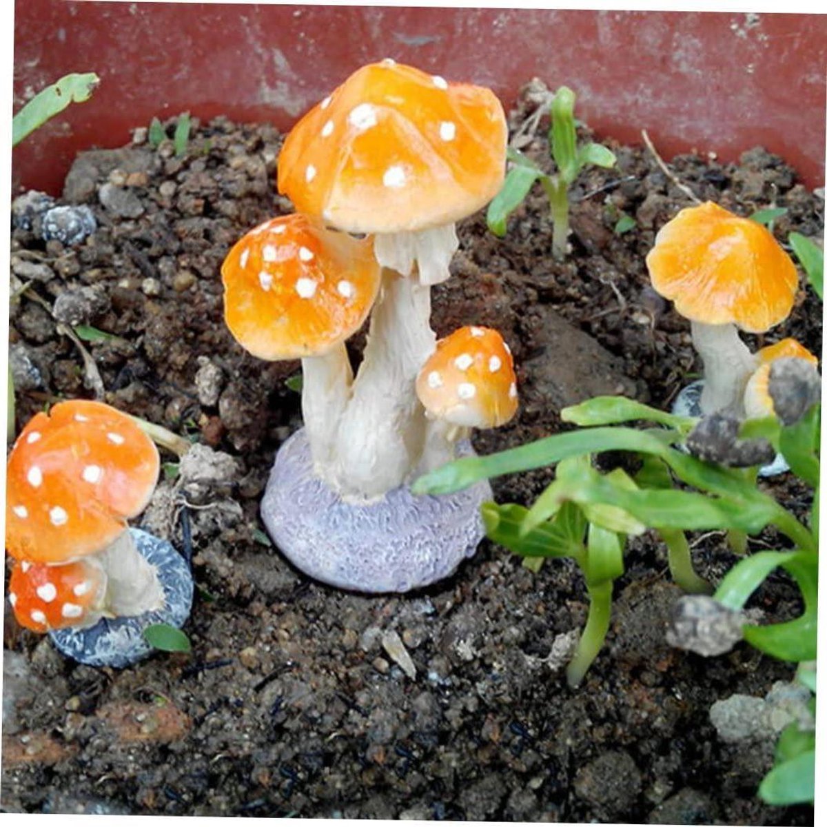 Paddestoel Ornamenten - Miniatuur Beelden - Tuin Decoratie - Verschillende Hoogtes - 3 Stuks - Multicolor