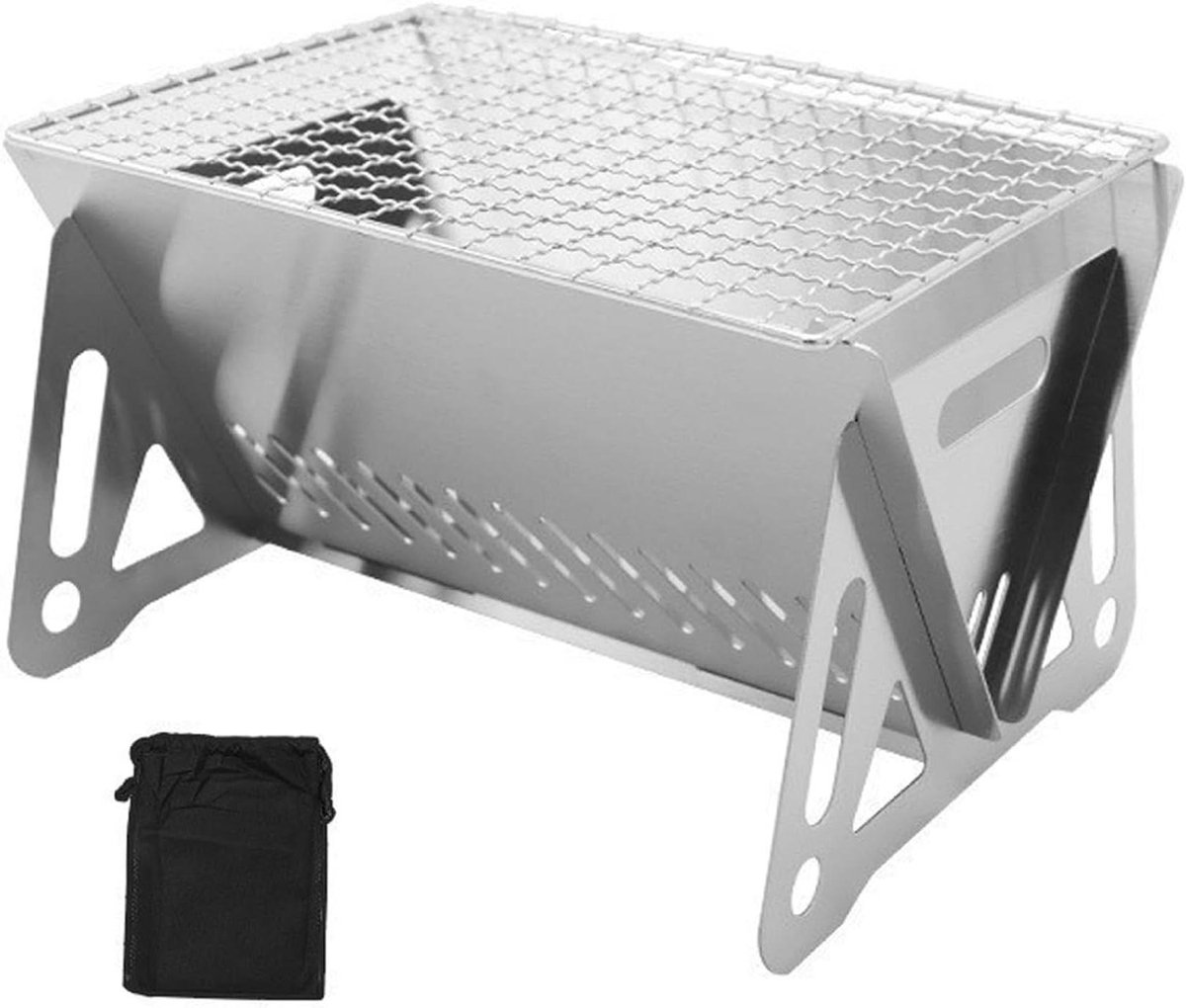 Kleine Houtskoolgrill Draagbare Grill Buiten Koken Inklapbaar Ontwerp 10 x 10 x 10 cm Zilverkleurig