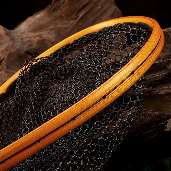 Visnet Lichtgewicht - Schepnet Hout - Vissen Kleine Wateren - Sneldrogend Rubberen Gaas - 23x17x26cm - Meerkleurig — afbeelding 5