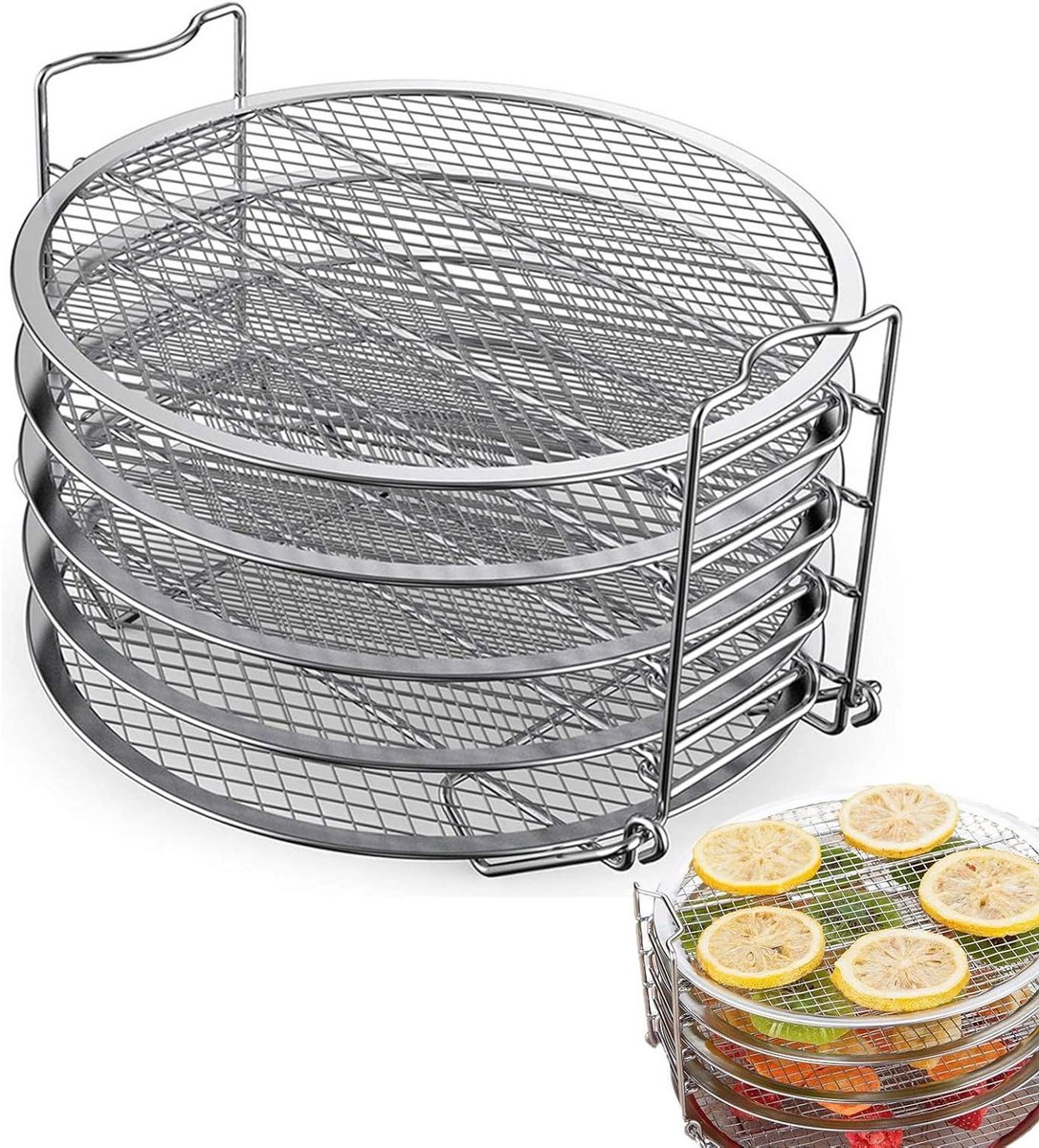 Airfryer rek Dehydrator rooster Parallel koken 5 etages 21 cm rond Zilver