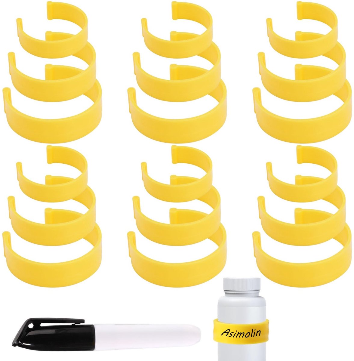 Dailygoods- Medicijnflesjesclips 18 Stuks - Pillenflesjes-Etikettenclips - Medicijnflesetiketten - Marker - Eenvoudige Identificatie - Geel Plastic - Etiketten
