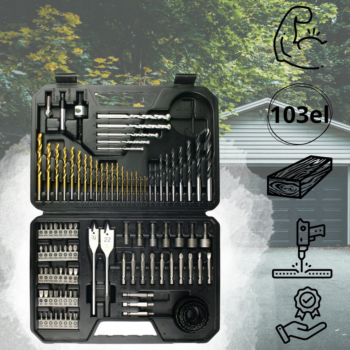 Bosch V-Line 103-delige set: bits, boormachine, poortzaag & meer