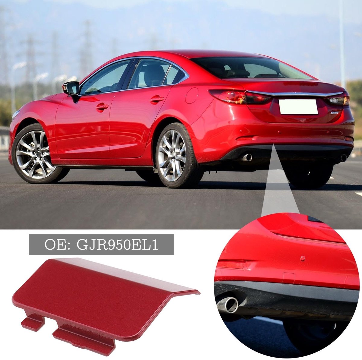 Dailygoods- Trekhaakcover Rood - Achterbumper Cover - Kunststof - Compatibel met Mazda 6 2013-2018 - MPN GJR950EL1 - Eenvoudige installatie - Trekhaakdop