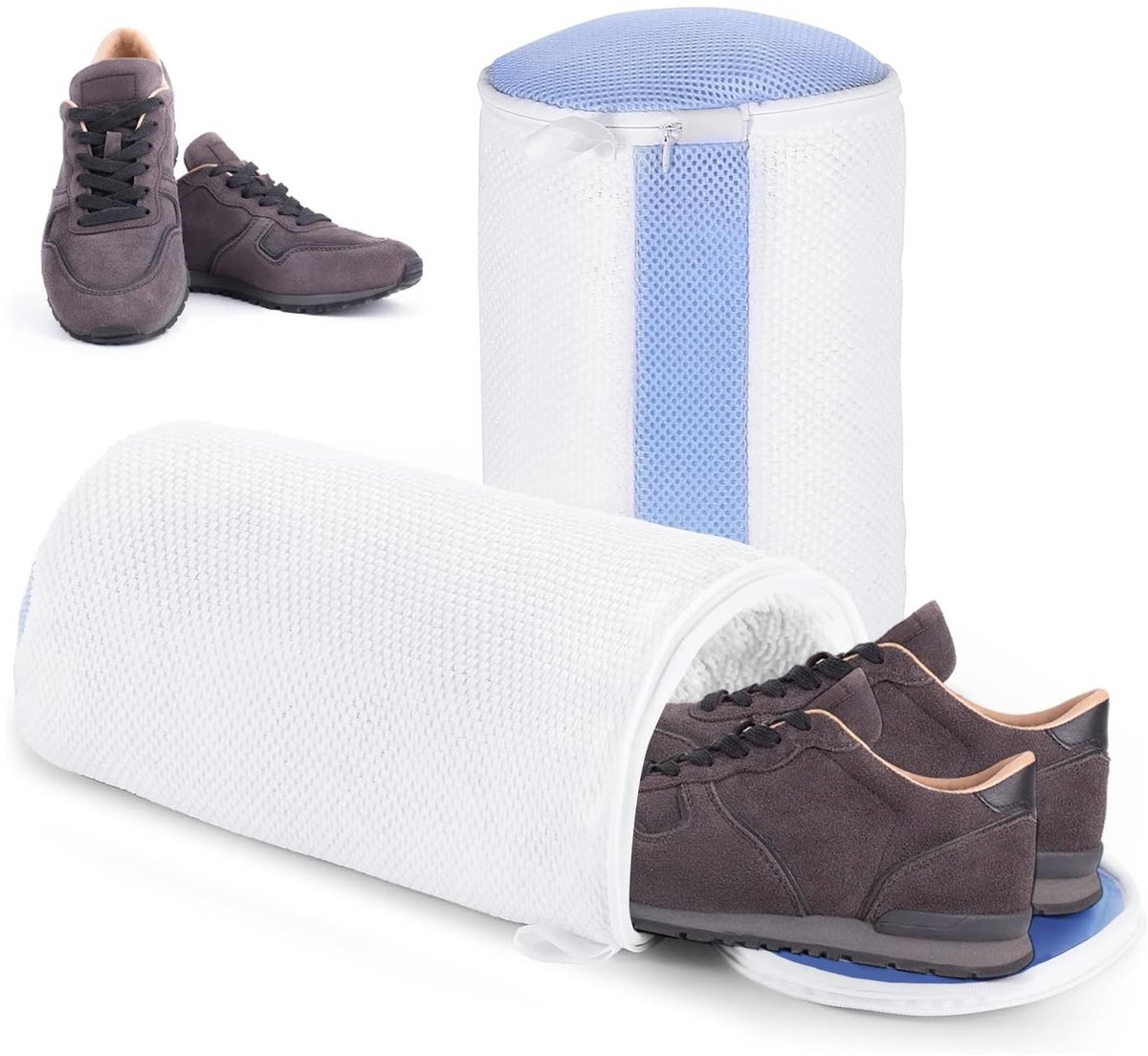 Dailygoods- Schoenwaszak met rits - 2 stuks - Wit/Blauw - Herbruikbaar - Polyester - Zachte vezels voor reiniging - Schoenentas