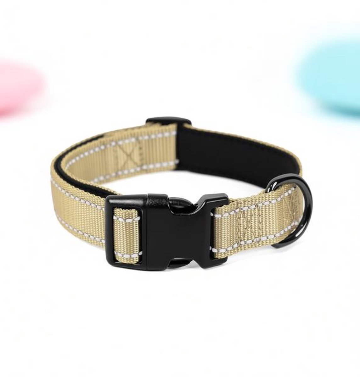 ElleMooi Hondenhalsband Zacht Neopreen Nylon - Verstelbaar Reflecterend - Licht Khaki - L (40-66 cm)