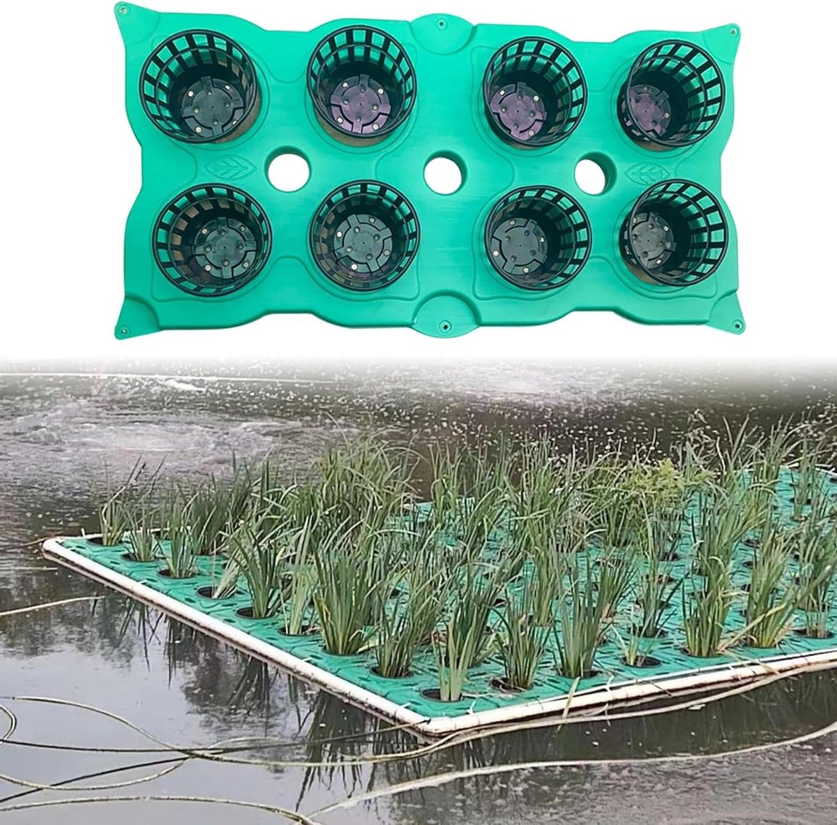 Zwevende Mand - Waterplanten Houder - Vijver Decoratie - Flexibel Ontwerp - 100x50x6 cm - Groen