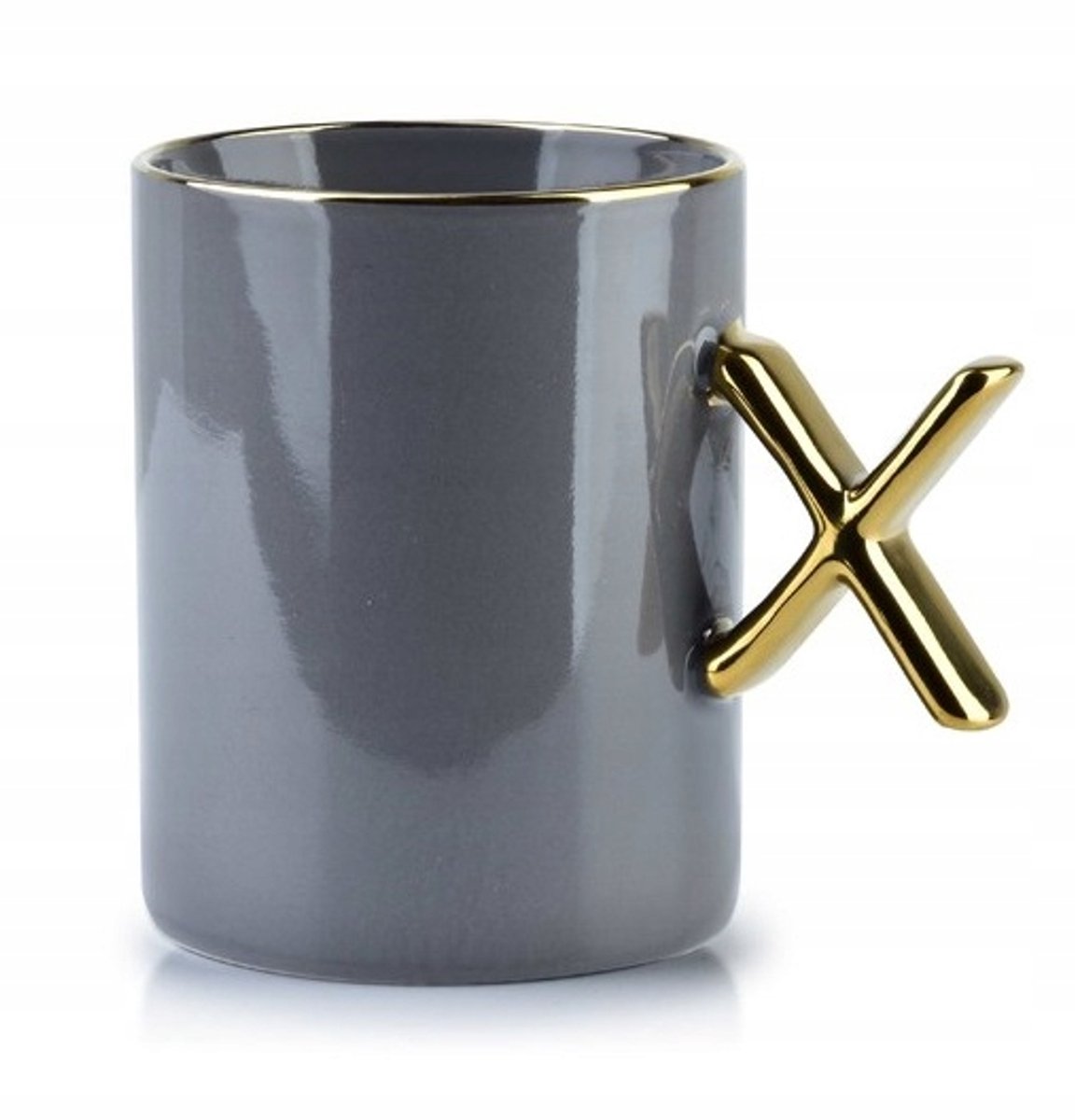 Xenia Grey Gold Porseleinen Mok met Gouden Oor - 420ml