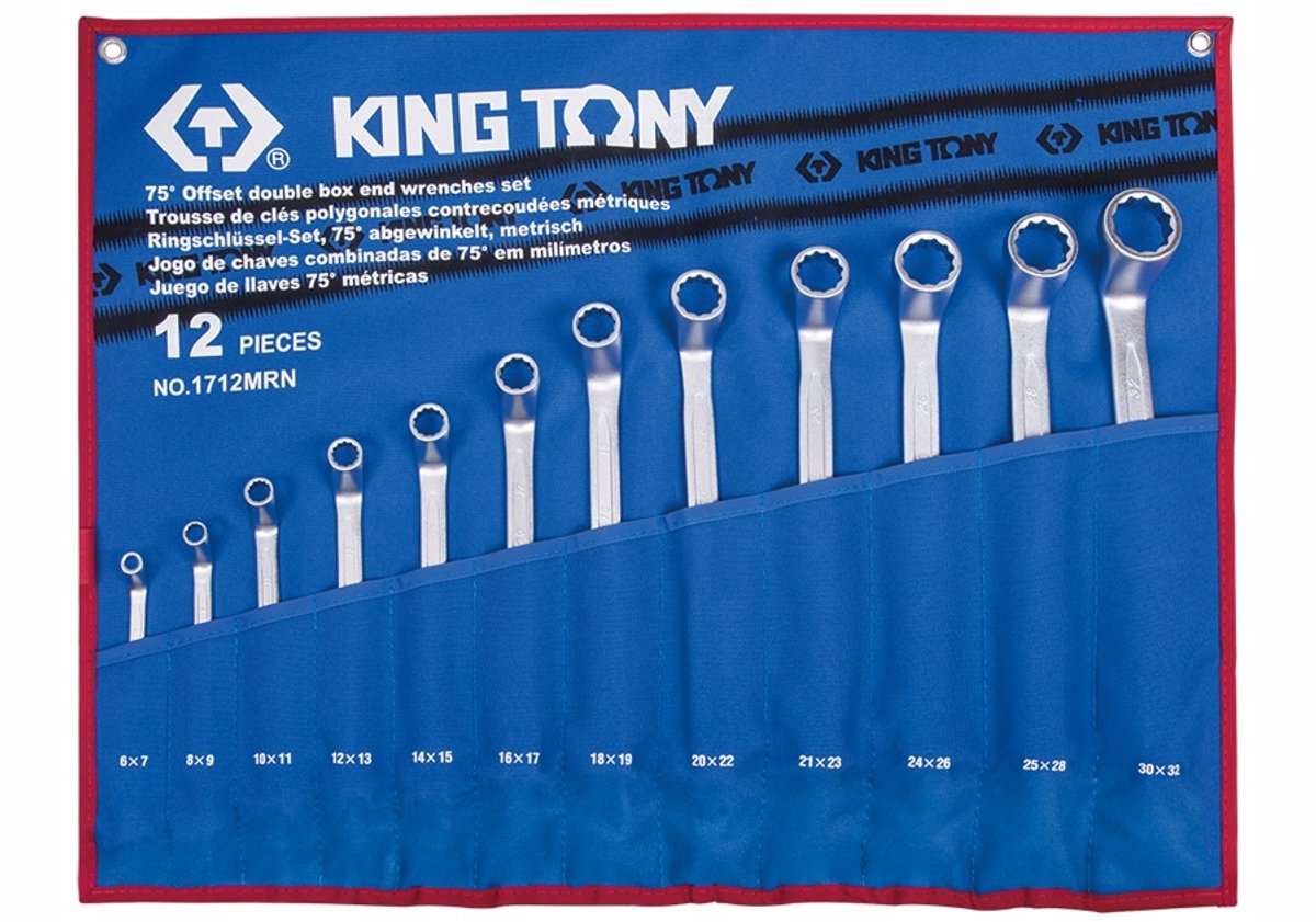 King Tony Ringsteeksleutelset 75° Gebogen 12 Delig 6-32mm