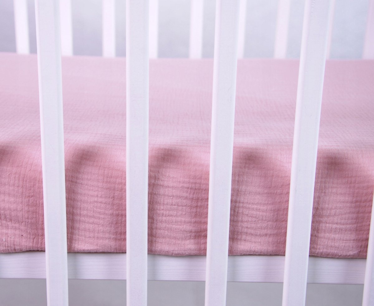 BabyLux Mousseline Hoeslaken met Elastiek - 60x120 cm - Retro Roze