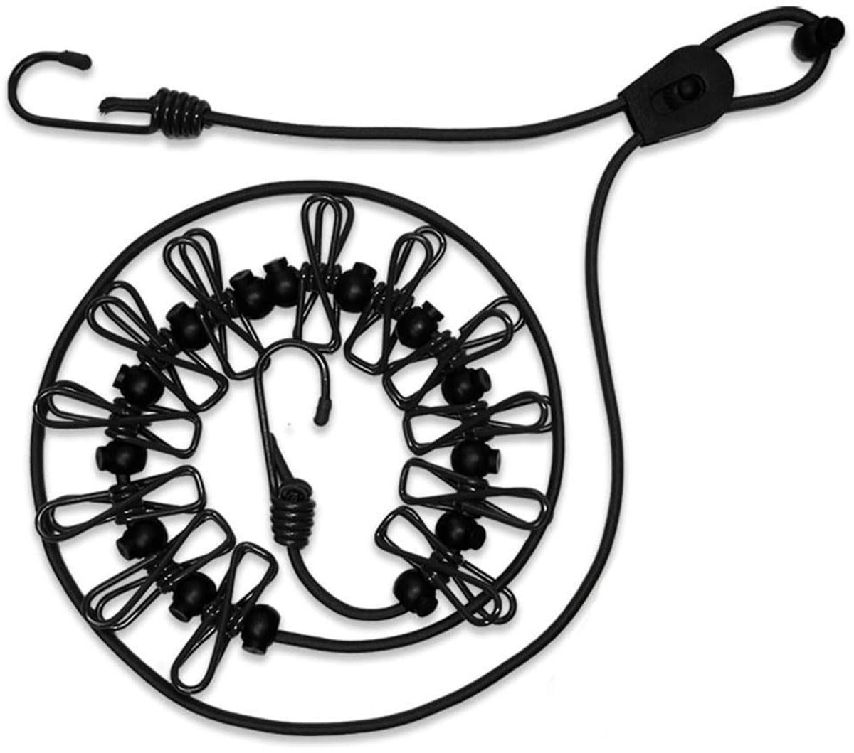 Dailygoods- Waslijn Uittrekbaar 180/360 cm - Draagbare Waslijn - Winddicht - 12 Clips - Roestbestendig - Duurzaam Elastisch Touw - Waslijnset