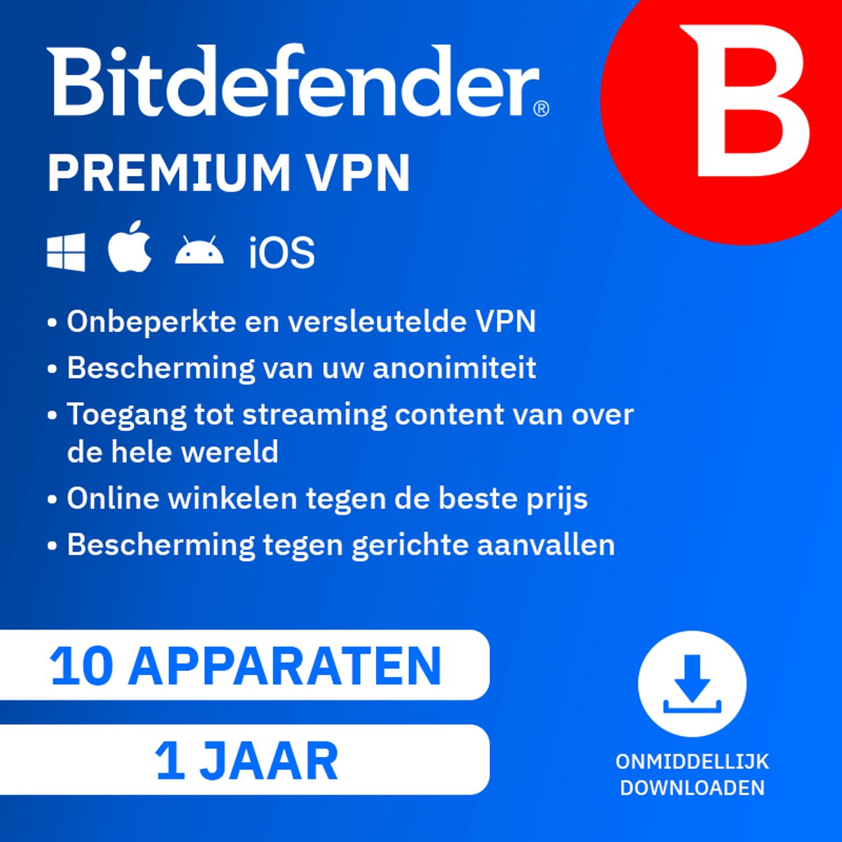 Bol.com Bitdefender Premium VPN - 12 maanden/10 apparaten - Nederlands - Download aanbieding