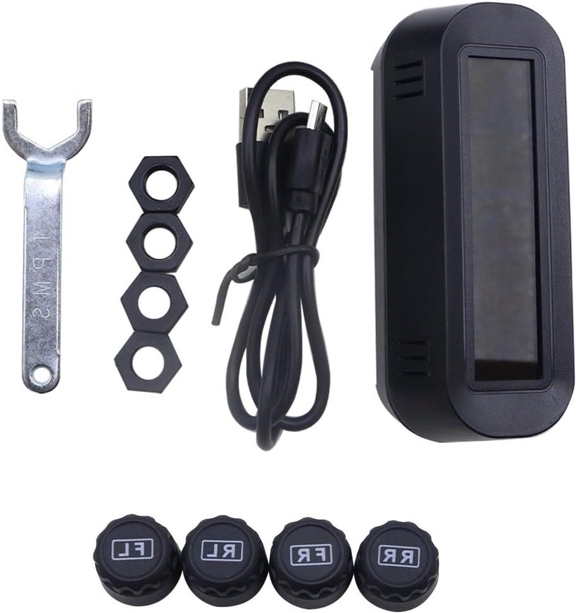 Bandenspanningsmeter - Bandenmonitor - Veilig Rijden - Zonne-energie & USB - 4 Sensoren - Zwart