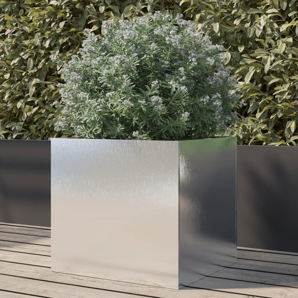 Plantenbak - Bloempot sierpot - Tuin verfraaien - Roestvrij staal - 42 x 40 x 39 cm - Zilverkleurig