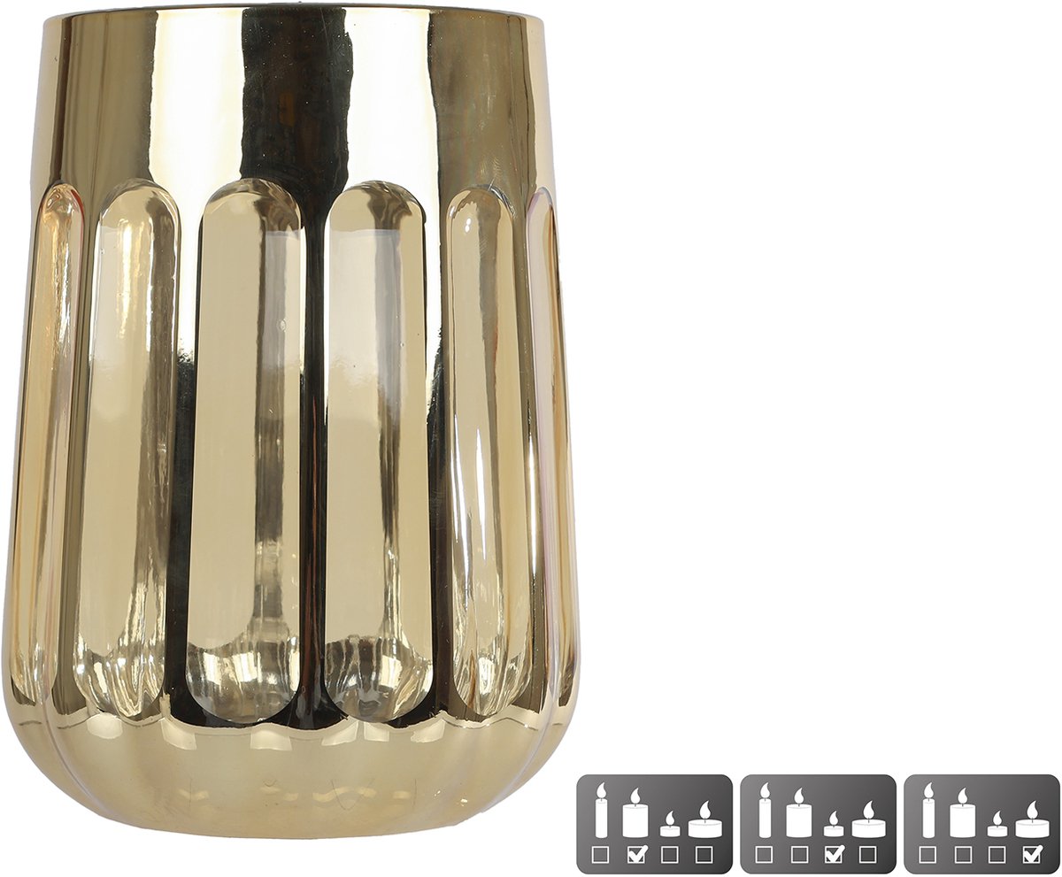 Van Manen windlicht goud glas modern decoratie 11,5x9x19cm.