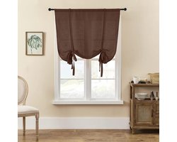 Vouwgordijn Tule - Vitrage Gordijn Inbetween - Raam Decoratie - Linnen Textuur - 80 x 120 cm - Koffie