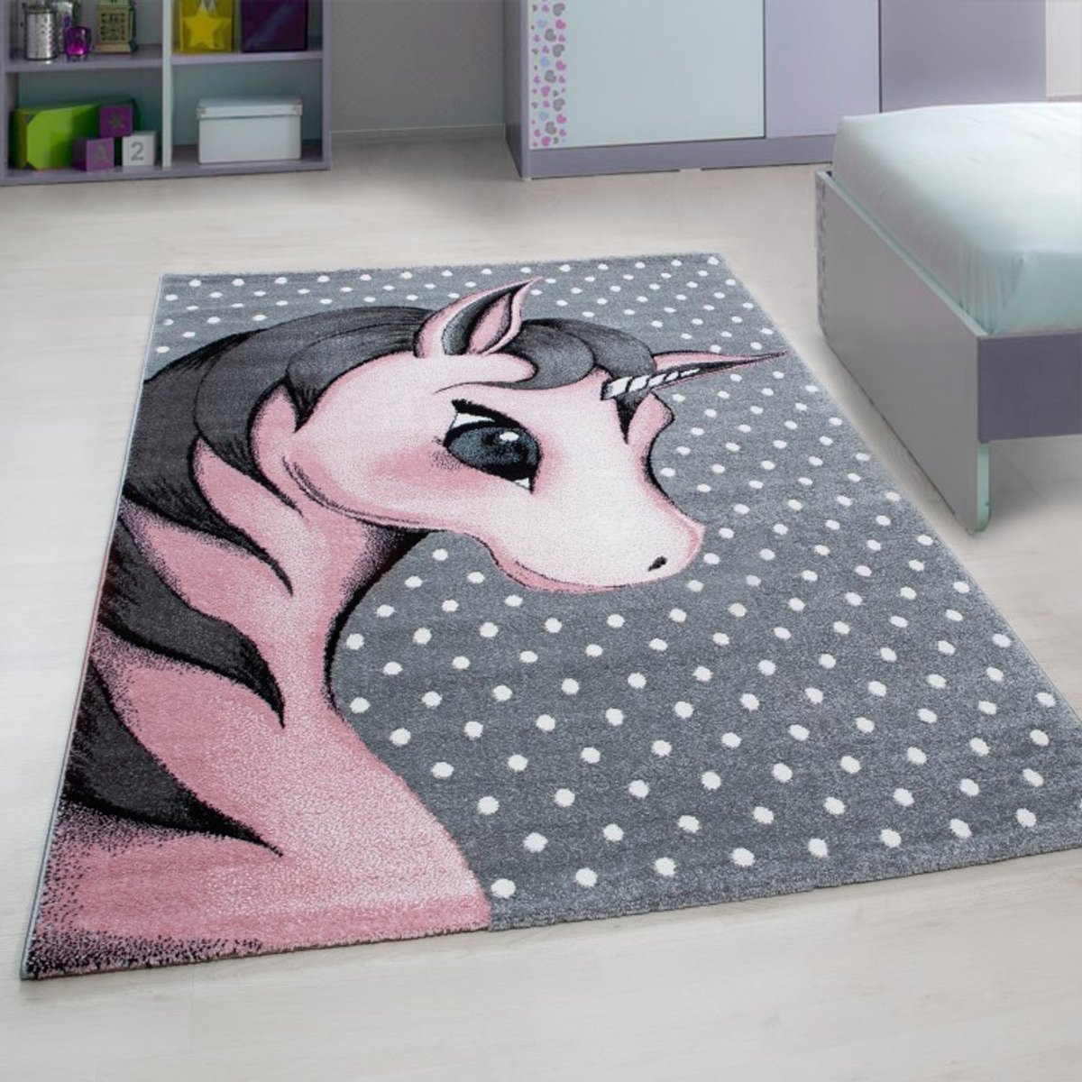 TapisTrend Kinderkleed Roze met eenhoornpatroon, gemaakt van jute, voor de slaapkamer, modern design