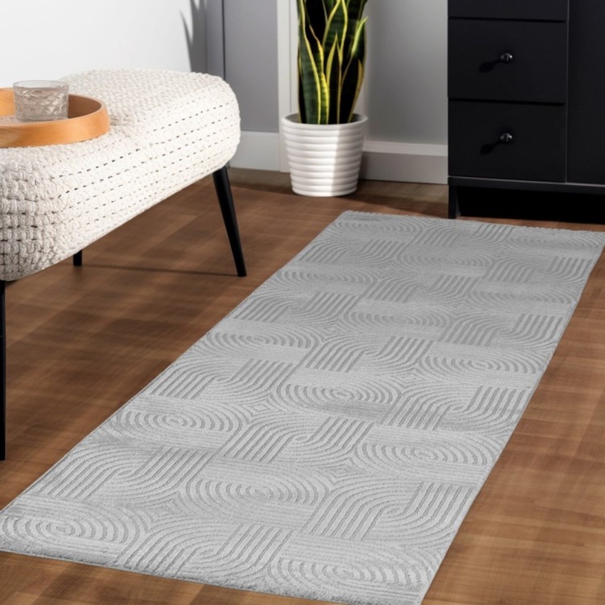 TapisTrend Designer tapijt Geld 140x200 cm Binnenkleed met ruitpatroon, zilverkleurig, voor de woonkamer, duurzaam en slijtvast, antislip