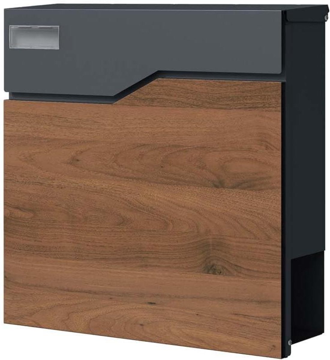 Brievenbus met krantenvak - Postbus muur - Post ontvangen - Weerbestendig verzinkt staal - 39x39x12 cm - Antraciet hout design