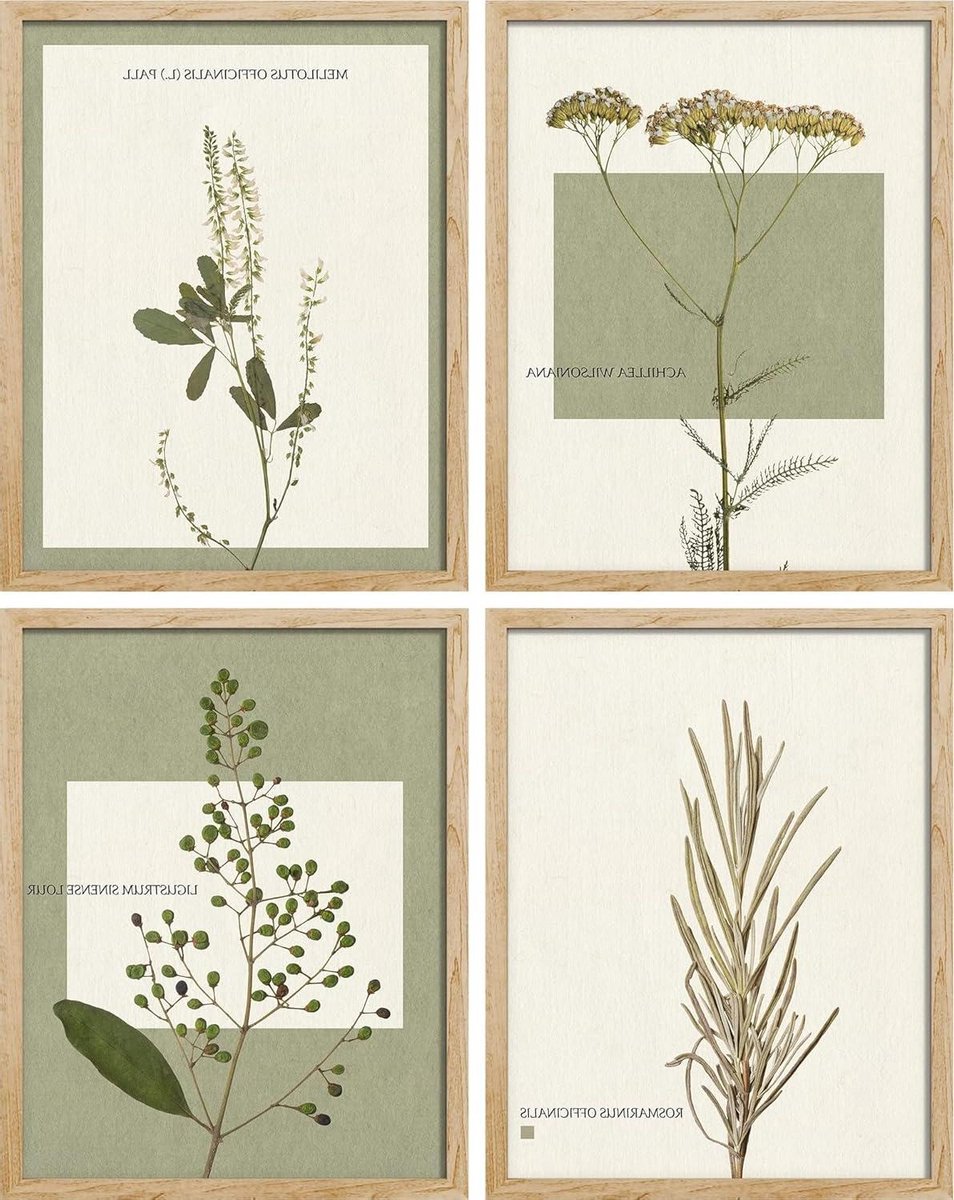 Geometrische Wanddecoratie - Bloemenprints Set - Woonkamer Inrichten - Set van Vier - 305 x 406 cm - Duoton