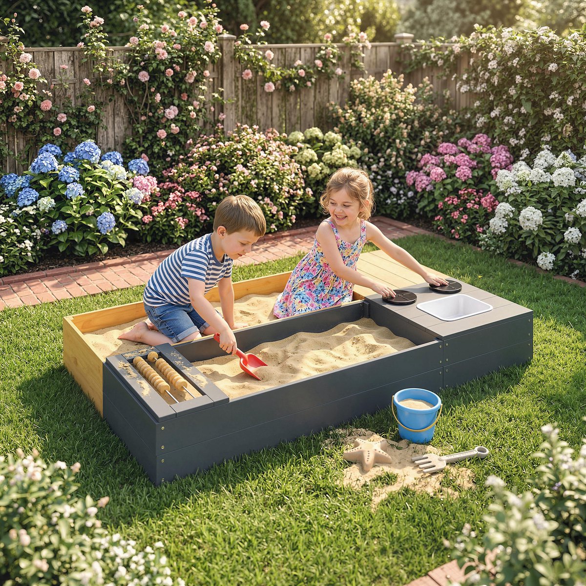 AIYAPLAY Kinderspeelstation-Grenenhout, kunststof-150L x 90B x 19,5H cm-Geel — afbeelding 4