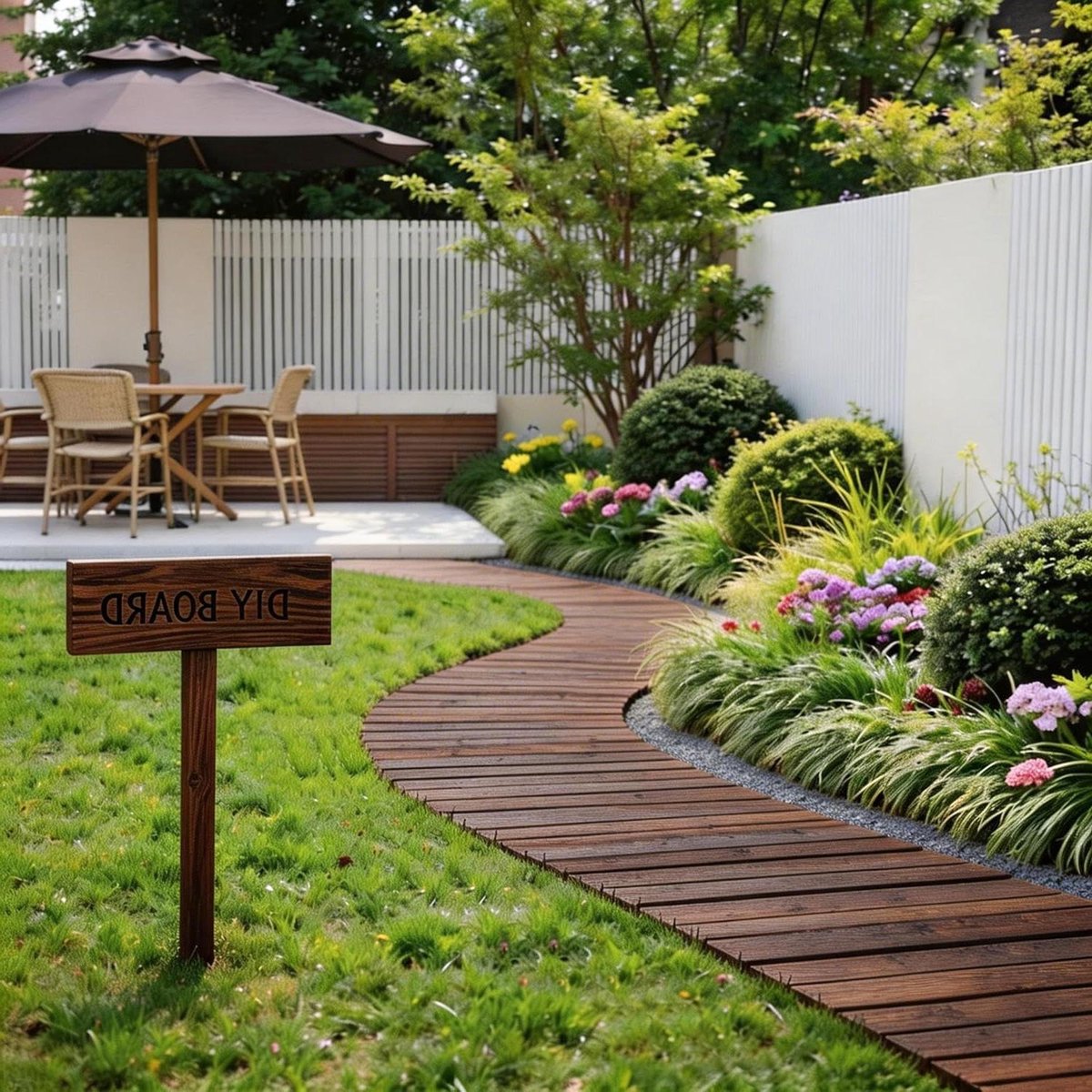 Houten Tuinpad - Loopbrug Promenade - Voeten Droog Houden - Flexibel Oneffen Terrein - 241L x 43B cm - Bruin