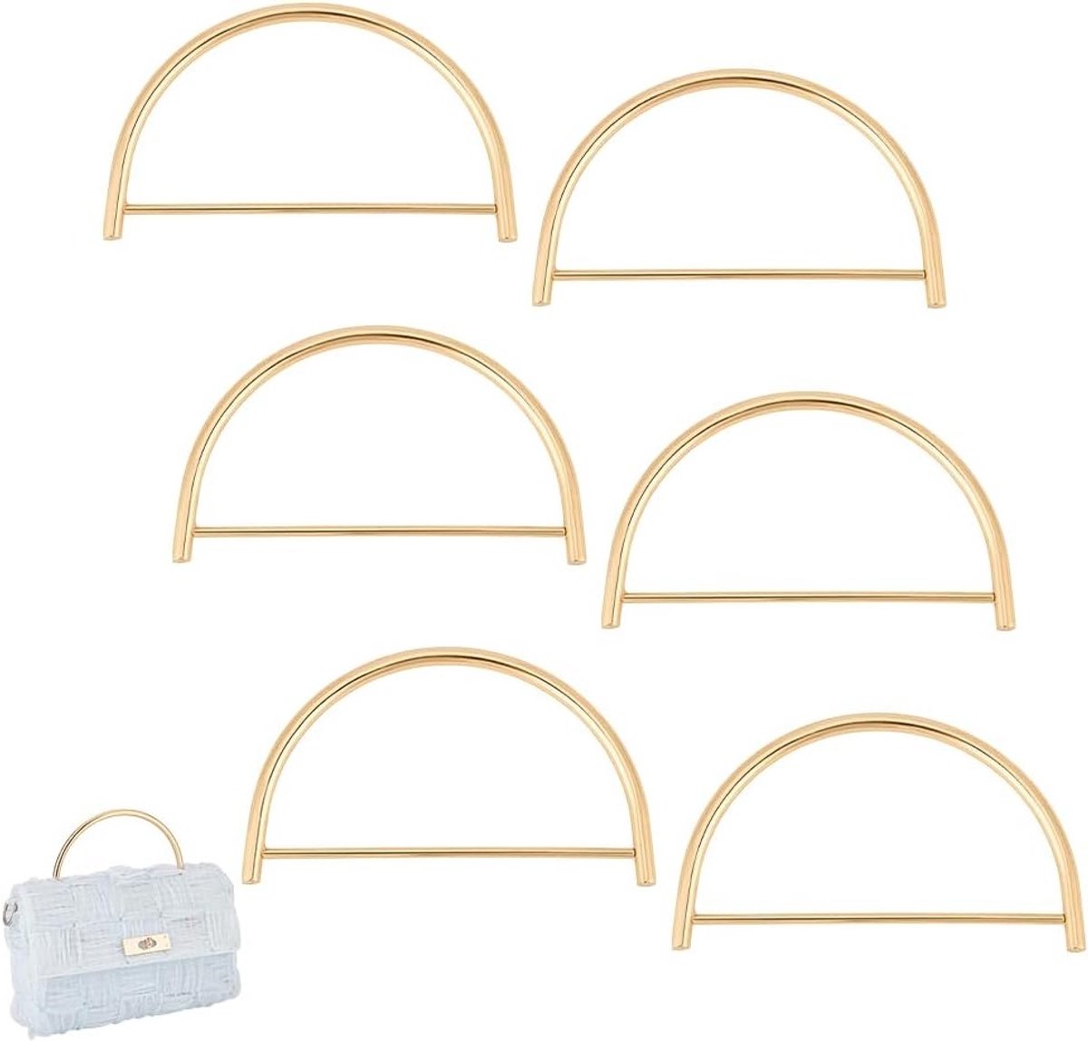 6 Stuks Gouden Metalen Handgrepen voor Portemonnees, Halve Cirkel en D-Vormige Tasgrepen voor Handgemaakte Tassen en Portemonnees, Ideaal voor DIY Projecten en Accessoires