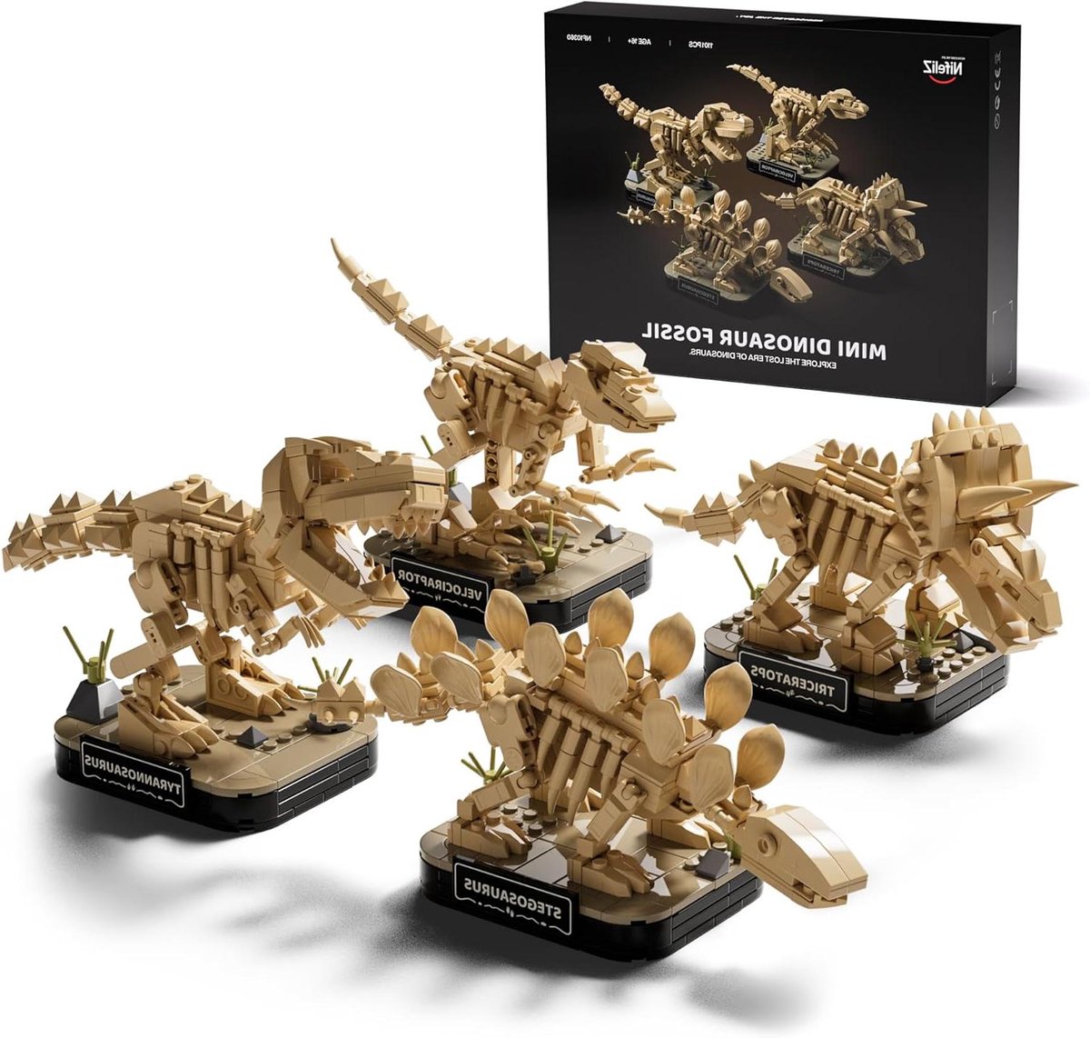 Mini Dinosaurus Skelet Collectie - Dinosaurus Bouwset Fossielen - Bureau Decoratie - Vier Verschillende Modellen - 1101 Delen - Meerdere Kleuren
