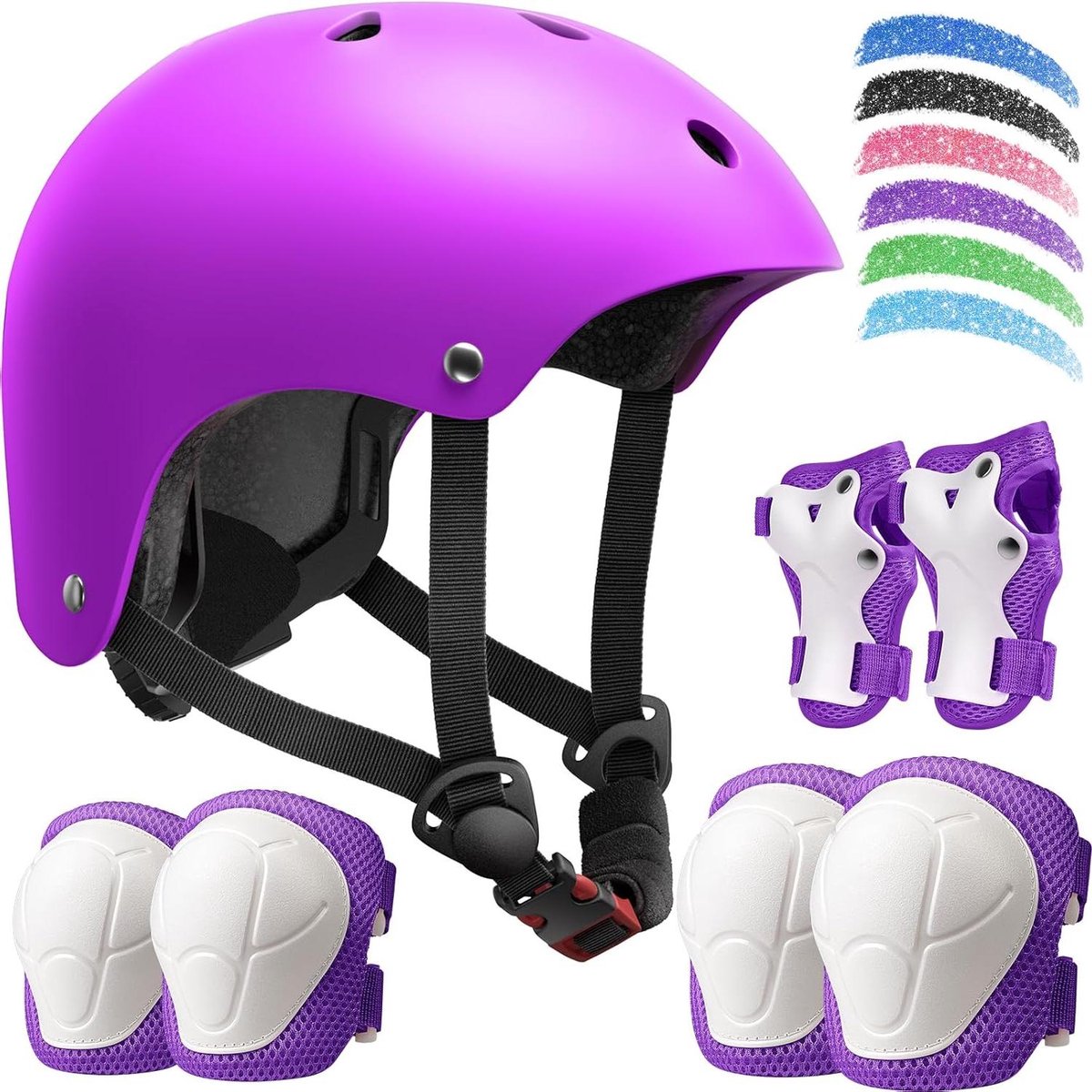 Kinderfietshelmset - Peuterbeschermingsset - Veilig Buitenspelen - Dubbele Bescherming - Verstelbaar 48-57 cm - Paars