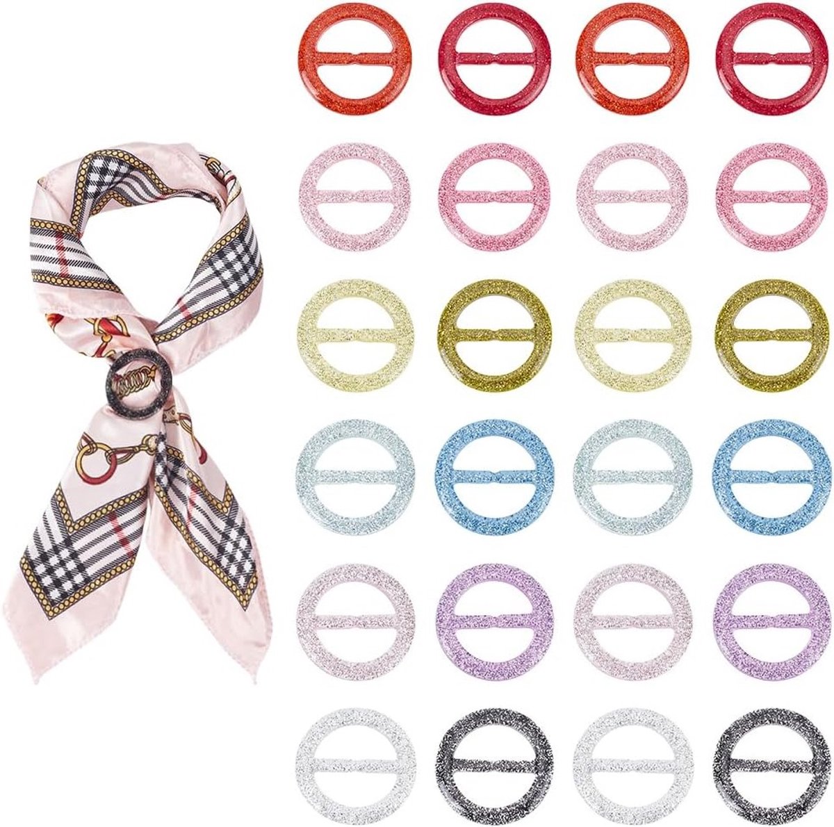 24 Stuks Sjaalringen in 12 Stijlen, Mode Accessoires voor Sjaals, Rond Hars Clips en Knopen voor Kledingdecoratie en Sjaal Bevestiging