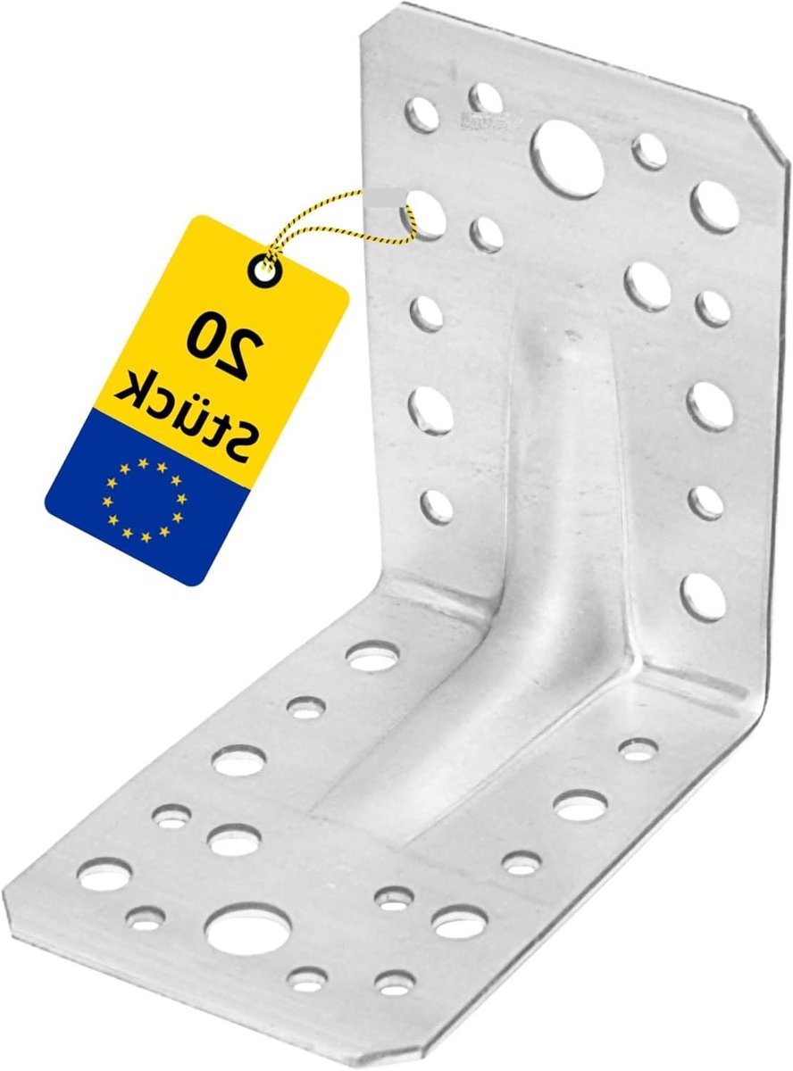 Hoekverbinding Zware Belasting - Versterkte Hoekbeugel - Houtconstructies Maken - Verzinkt Staalplaat 2.5mm - 90x90x65 mm - Zilver