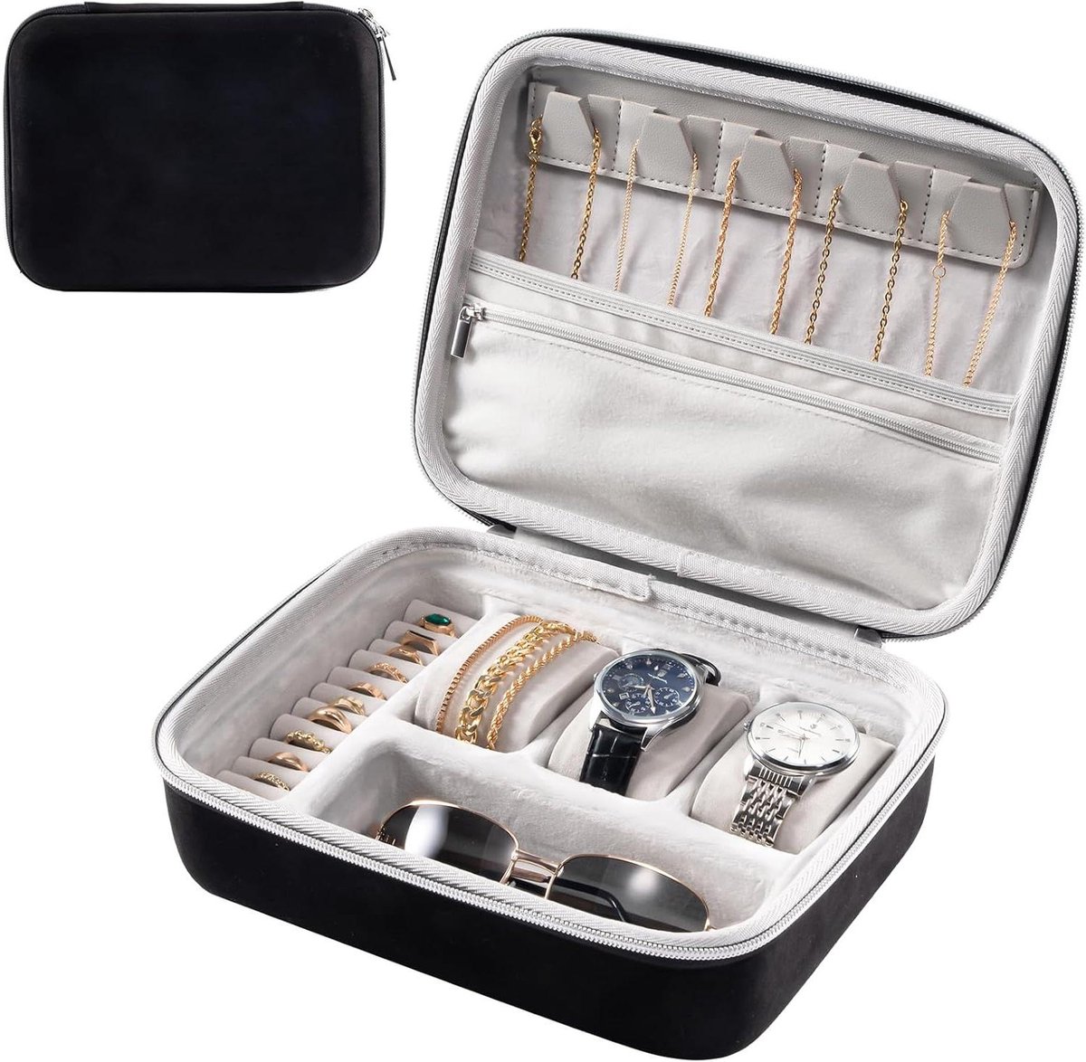 Reishoes Organizer - Horloge Koffer - Accessoires Opbergen - Hard EVA Shell - 3 Horloge Posities - Zwart Grijs