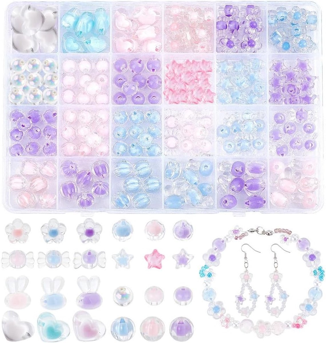 195 Stuks Acryl Spacer Kralen in 8 Stijlen, Losse Lampwork Kralen voor Haarvlechten, Lanyards en Sieraden