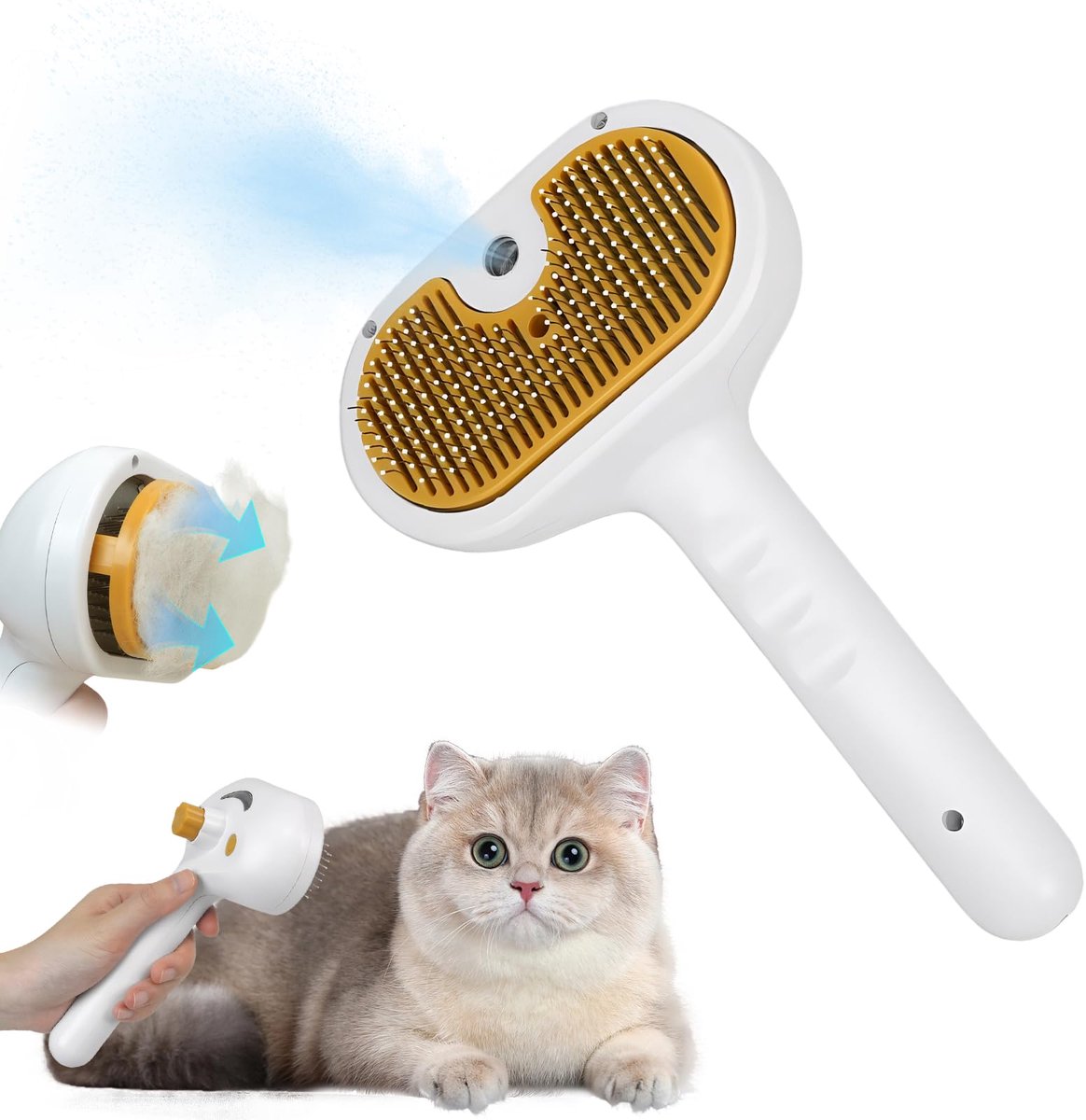 carmdering - Kattenborstel met Stoom - Oplaadbare Stoomborstel voor Kat & Hond - Multifunctionele Kattenkam met Release Knop - Water of Essentie Toevoegbaar - Voor Korte & Lange Vacht