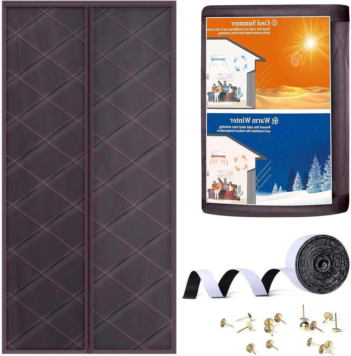 Magnetisch Deurscherm - Isolerend Gordijn - Tocht Vrij Houden - Oxford Doek Vulling - 38 x 82 inch - Koffie