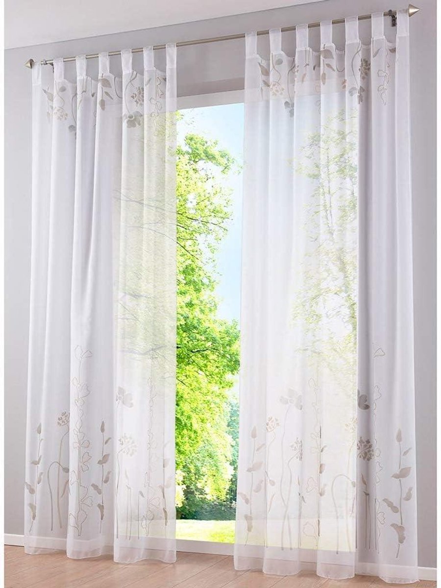 Decoratieve Gordijnen - Vitrage Panelen - Woonkamer Aankleden - Bloemenprint - 2 stuks 140x225cm - Lichtbruin