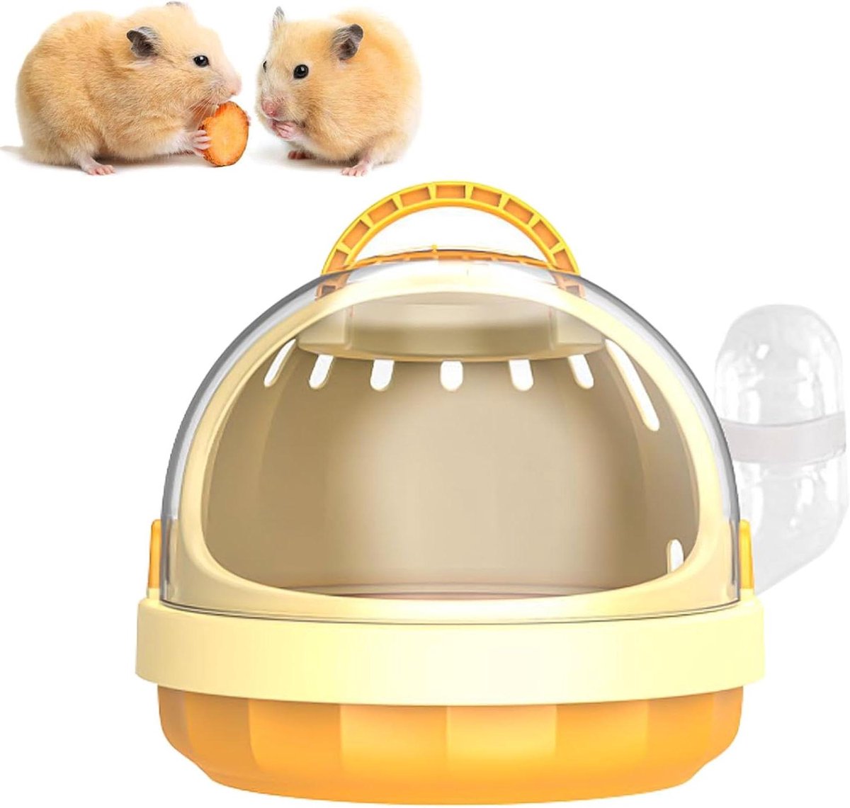 Draagbare Hamsterkooi - Reisdraagtas Kleine Huisdieren - Vervoeren Kleine Huisdieren - Met Afneembare Waterfles - 18.6 x 16 cm - Geel