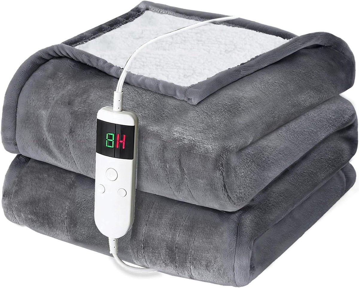 Elektrische deken - Verwarmde deken - Warmte en comfort - Automatische uitschakeling - 150x180 cm - Grijs